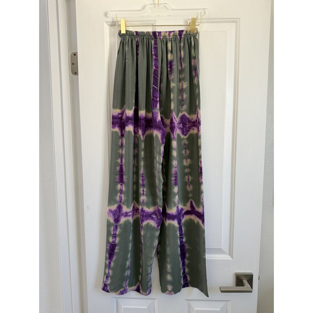 Sunchaser Tie-Dye Wide Leg Lounge Pants Olive Green Purple EUC - Picture 9 of 13